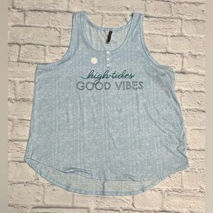 Sky Blue Sleeveless Tank with 'High Tides Good Vibes' Print